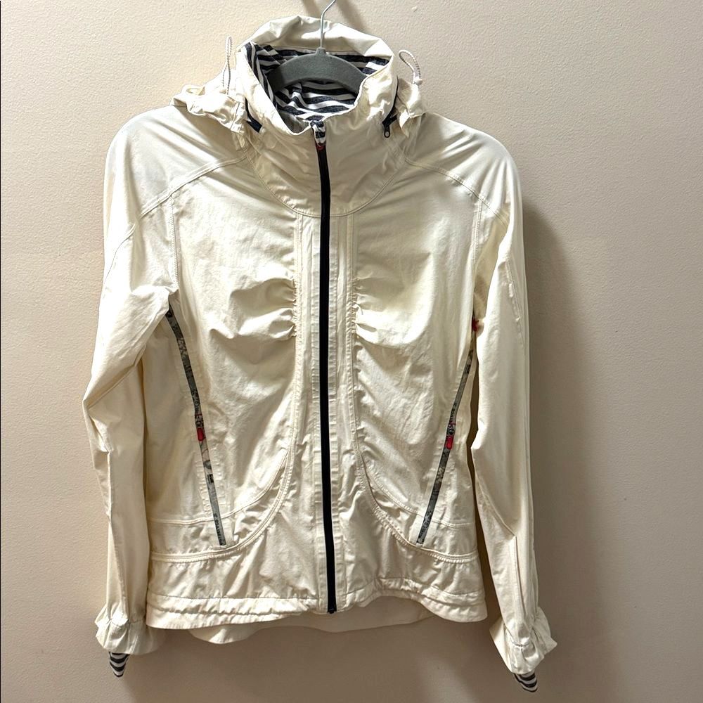 lululemon athletica Cream Utility Jacket with Black Trim and Striped Hood
